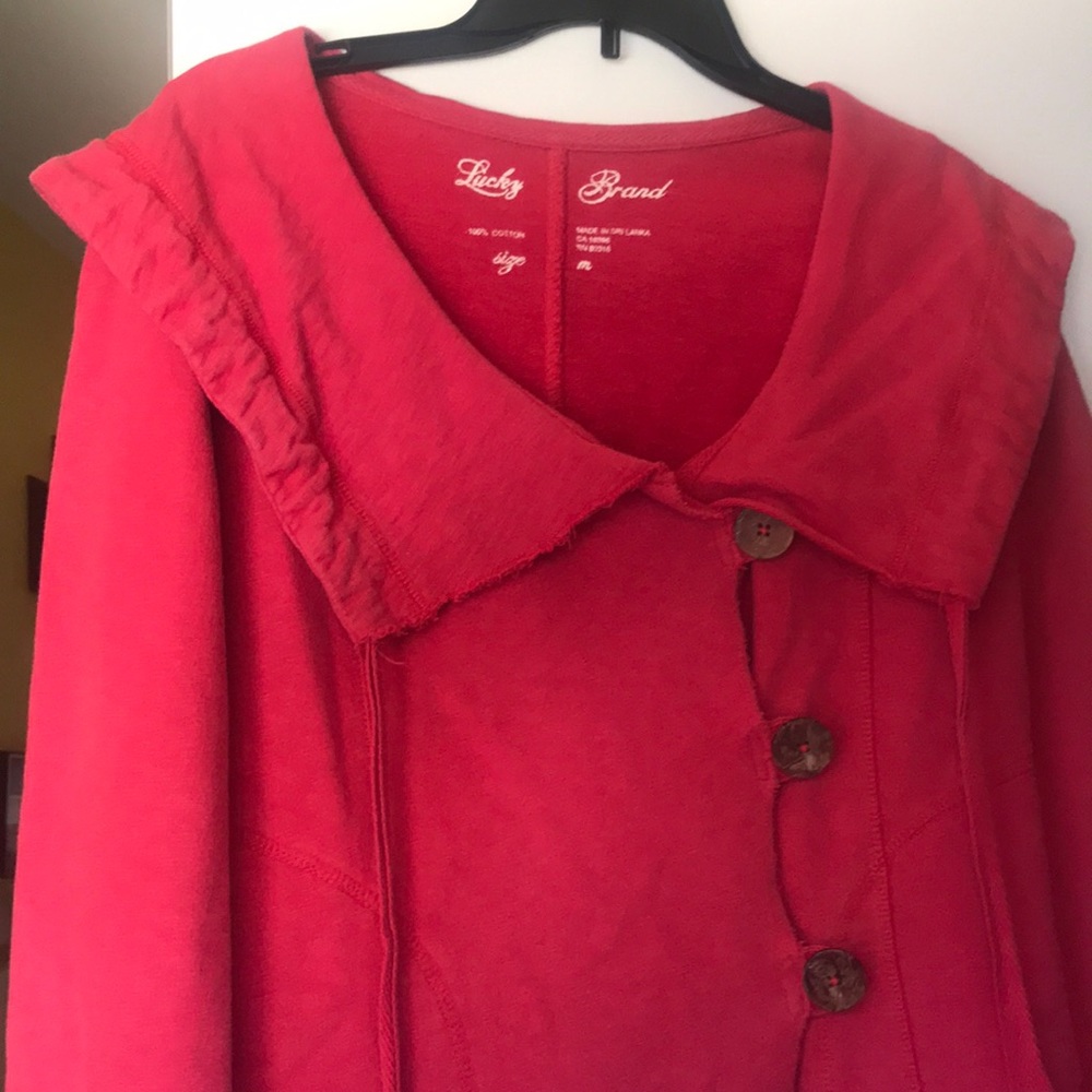 Lucky Brand French terry cardigan sweatshirt, drawstring neck & pockets Sz S